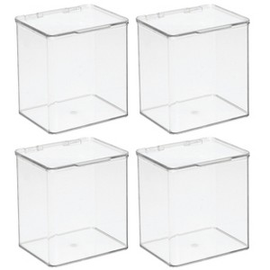 mDesign Plastic Desk Organizer Bin Box, Hinge Lid for Home Office, 4 Pack, Clear - 1 of 4