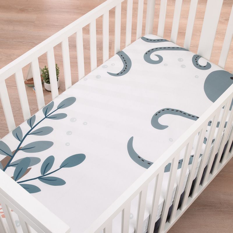 NoJo Explore Dream Discover Light Blue, Navy, and White Octopus 100% Cotton Nursery Photo Op Fitted Crib Sheet, 3 of 6