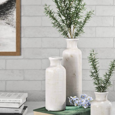 Set of 3 Small White Ceramic Bottle Vases