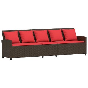 vidaXL Patio Sofa 5-Seater with Cushions - Brown and Red - 1 of 4
