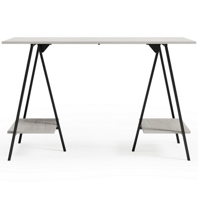 Black and White Transitional Home Office Desk with Shelves