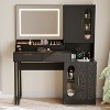 Vanity Desk with Mirror and Lights, Makeup Table with Charging Station & Drawers, 3 Color LED Lighting, Fluted Modern Design for Bedroom, Black - 3 of 4