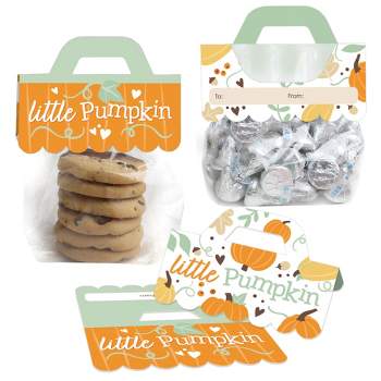 Big Dot of Happiness Little Pumpkin - DIY Fall Birthday Party or Baby Shower Clear Goodie Favor Bag Labels - Candy Bags with Toppers - Set of 24