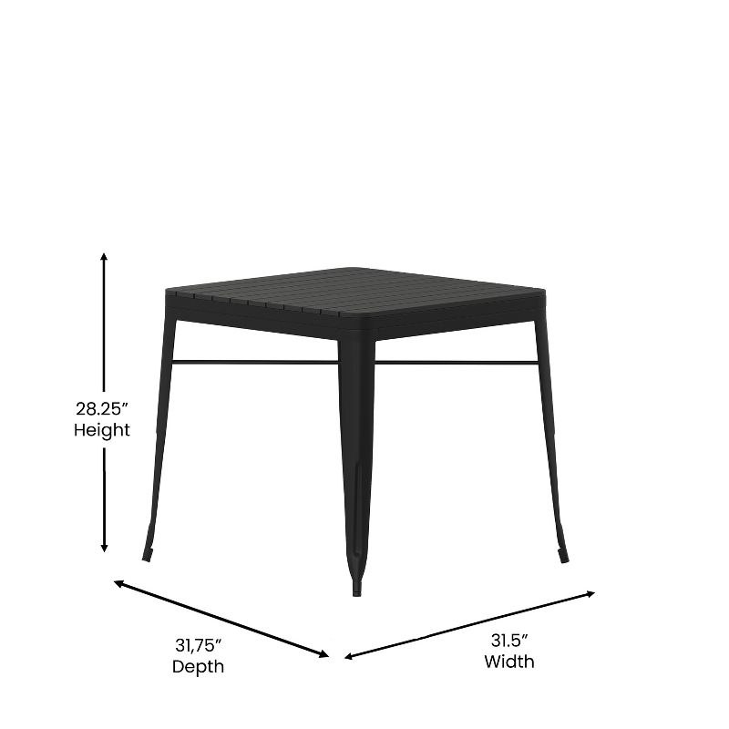 Merrick Lane 31.5" Square Indoor/Outdoor Black Steel Patio Dining Table for 4 with Black Poly Resin Slatted Top, 6 of 8