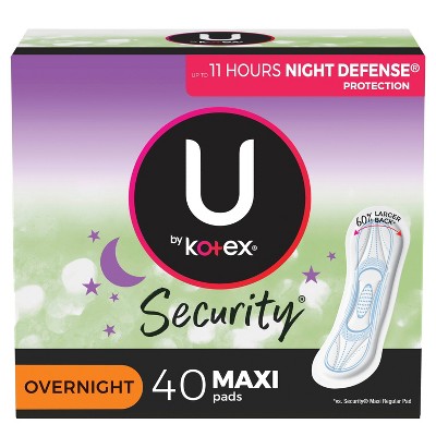 U by Kotex Security Unscented Overnight Absorbency Fragrance Free Maxi Pads - 40ct