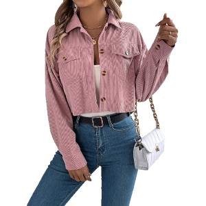 Clearlove Womens Fashion Jackets Cropped Corduroy Shacket Button Down Casual Long Sleeve Fall Jacket Coats - 1 of 4