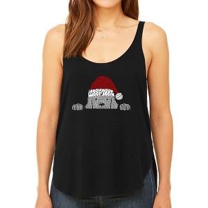 LA Pop Art Christmas Peeking Dog - Women's Premium Word Art Flowy Tank Top - 1 of 4