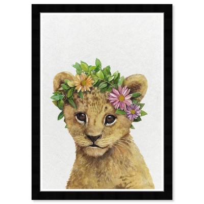 15" x 21" Floral Lion Animals Framed Art Print - Wynwood Studio: Modern Digital Wall Decor, Black Plastic Frame