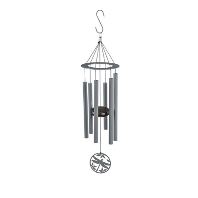 27" Gray Laser Cut Metal Hand Tuned Wind Chime with Dragonfly