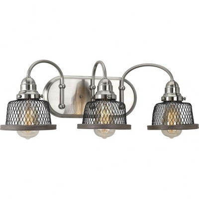 Progress Lighting Tilley 3-Light Bath Vanity, Brushed Nickel, Metal Mesh Shades