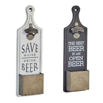Wood Sign Beer Bottle Opener 2 Storage Slot Wall Decor Set of 2 - Olivia & May