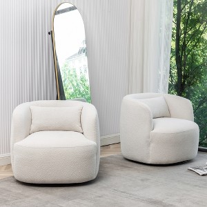 KINWELL 34" Wide Boucle Fabric Upholstered Swivel Armchair (Set of 2) - 1 of 4