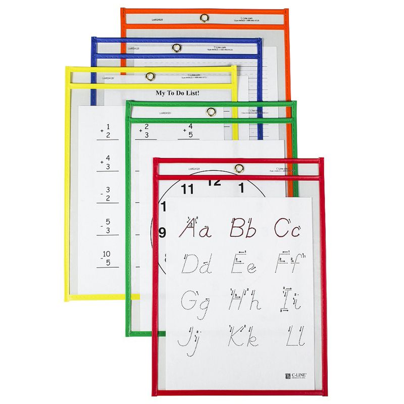 C-Line® Reusable Dry Erase Pockets, Primary Colors, 9 x 12, Pack of 25, 1 of 4