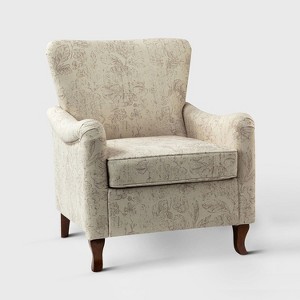 Vincent Wooden Upholstered Armchair with Fabric Pattern and Wingback Design for Bedroom| ARTFUL LIVING DESIGN - 1 of 4