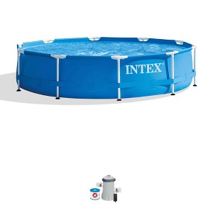 Intex Metal Frame Round Above Ground Outdoor Swimming Pool with Pump - 1 of 4