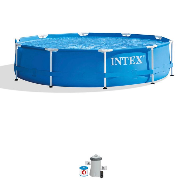 Intex 28201EH 10' x 30" Metal Frame Round Above Ground Swimming Pool, 1 of 9