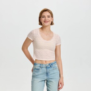 Women's Short Sleeve Jacquard Knit Boho Lace Top - Wild Fable™ - 1 of 3