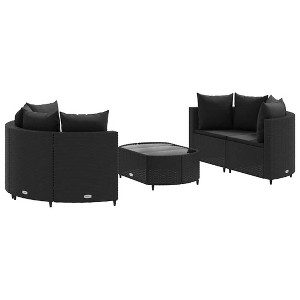 vidaXL Patio Sofa Set with Cushions Lounge Setting Outdoor 5 Piece Poly Rattan - Black - 1 of 4