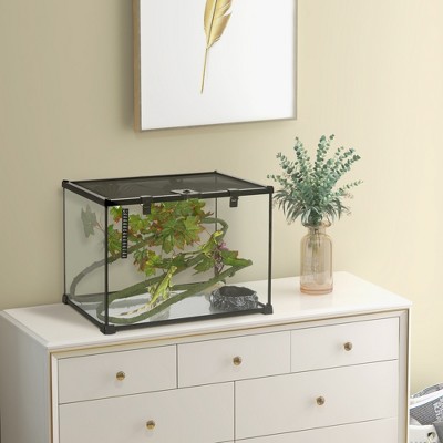 14 Gallon Black Glass Reptile Terrarium Tank with Sliding Screen Top