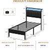 Furnulem Twin size bed frame with charging station and LED light gray upholstered headboard two-tier storage shelves no spring mattress required - 3 of 4