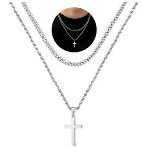 Turandoss Cross Necklace for Men, Silver Mens Necklaces Stainless Steel Cross Pendant Simple Jewelry Gifts - 1 of 4