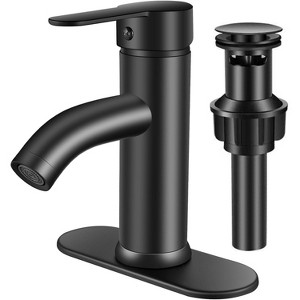 Attop Black Single Hole Bathroom Faucet Black Vanity Faucet for Bathroom Sink 1 Hole or 3 Hole for Modern RV Sink with Pop-up Drain and Deck - 1 of 4