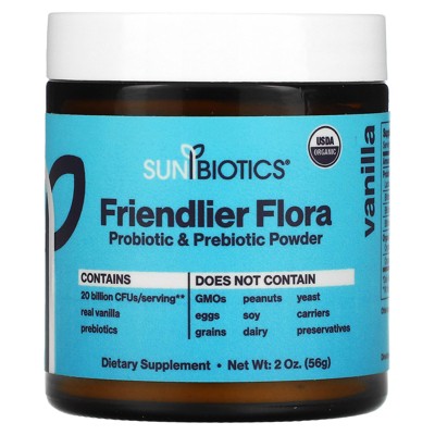 Sunbiotics Friendlier Flora Probiotic & Prebiotic Powder, Vanilla, 2 oz (56 g)