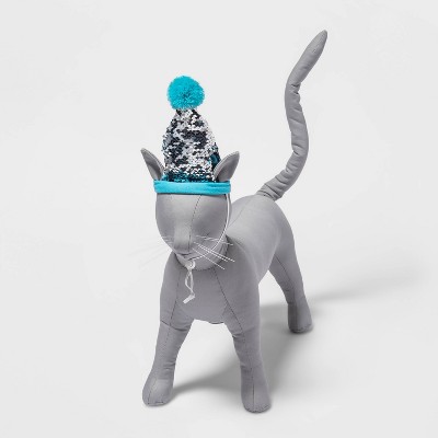 Pom Pom Flip Sequin Holiday Cat Hat - Blue - Wondershop™