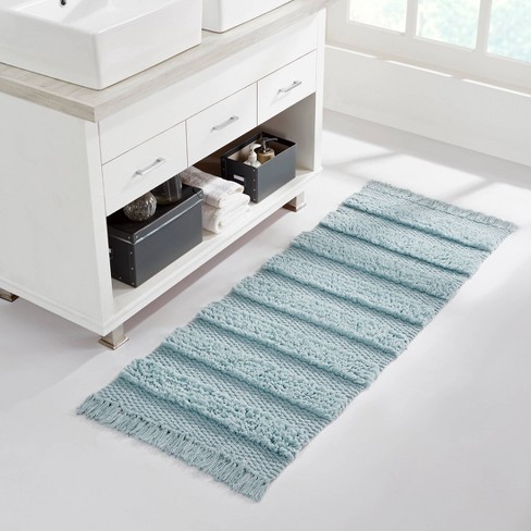 Vcny 24"x60" Savannah Fringe Striped Bath Rug Runner Blue: Cotton ...