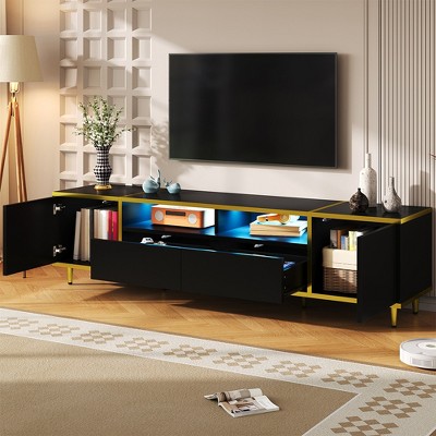 Modern TV Stand for TVs up to 80", LED Gaming Entertainment Center with 2 Drawers & Cabinets for Bedroom, TV and Media Console Table  for Living Room