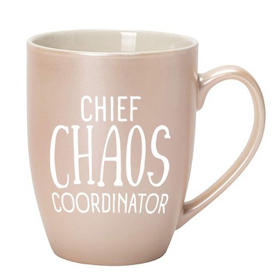 Elanze Designs Chief Chaos Coordinator White and Precious Pearl 10 ounce New Bone China Coffee Cup Mug