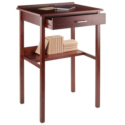 Transitional Walnut High Standing Desk with Drawer, 27.95" W