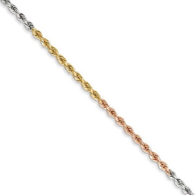 Black Bow Jewelry 1.8mm 14k Tri-Color Gold Diamond Cut Solid Rope Chain Necklace