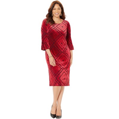 Catherines Women's Plus Size Anywear Velvet Burnout Bell Sleeve Dress
