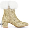 BLISSFUL STEP Women's Faux Fur Glitter Square Toe Chunky Heel Ankle Boots - 2 of 4