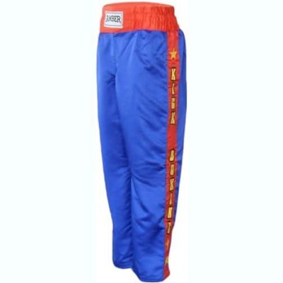 Amber Fight Gear Nylon/Satin Kickboxing Pants Featuring 3" Boxing Style Waistband and Drawstring, and Durability, Blue/Red/Yellow, Medium