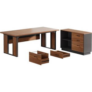 Tribesigns 63-Inch Executive Desk, L-Shaped Computer Desk with 47-Inch File Cabinet, Wood Business Furniture Set for Home Office, Brown and Black - 1 of 4
