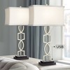 360 Lighting Evan Modern Table Lamps 28 1/2" Tall Set of 2 Brushed Nickel with USB Charging Port White Rectangular Shade for Bedroom Living Room House - 2 of 4