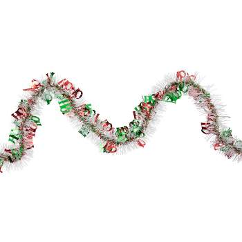 Northlight 50' x 2.5" White, Red and Green Christmas HO HO HO Wrapped Tinsel Garland - Unlit