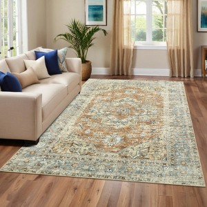 Vintage Medallion Area Rug Machine Washable Rug - 1 of 4