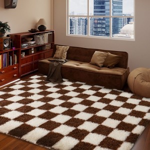 LOVEVOOK Checkered Rugs for Living Room, 5x7ft Area Rugs Non-Slip Shag Fluffy Plush Soft Rug, Carpet for Bedroom, Dorm Home Decor Aesthetic - 1 of 4