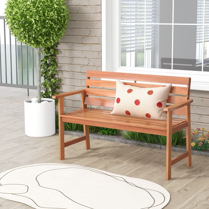 Costway Patio Solid wood Bench Wood 2-Seat Chair with Slatted Seat & Inclined Backrest, 4 of 11