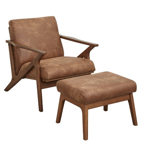 2pc Bianca Mid century Modern Armchair And Ottoman Set Camel Brown