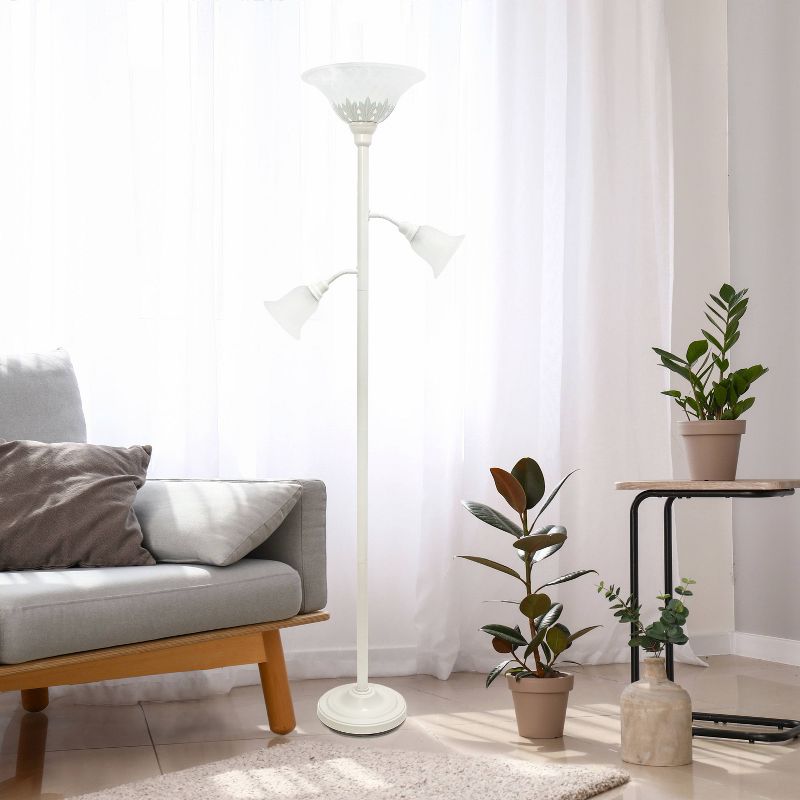 Torchiere Floor Lamp with 2 Reading Lights and Scalloped Glass Shades - Lalia Home, 4 of 10