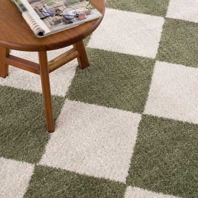 Hauteloom Arilla Green Washable Diamond Area Rug