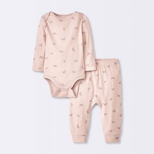 Baby Girls' 2pc Butterflies Wide Ribbed Top & Bottom Set - Cloud Island™ Pink - 1 of 4