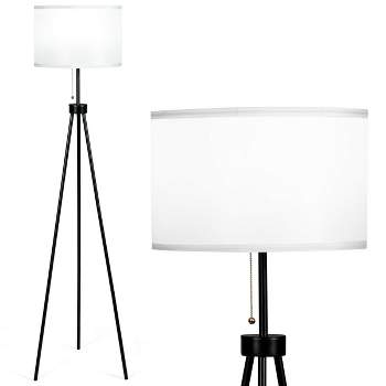 Tangkula 60.5" Metal Tripod Floor Lamp, Contemporary Minimalist Standing Floor Light with Iron Legs, Fabric Drum Shade, E26 Lamp Base