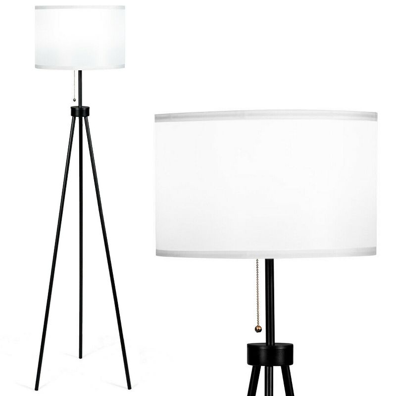 Costway Modern Metal Tripod Floor Lamp White Fabric Shade w/ Chain Switch Home & Office, 2 of 10
