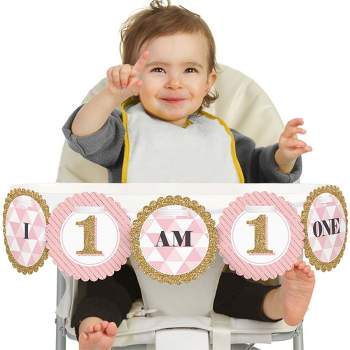 Big Dot of Happiness 1st Birthday Girl - Fun to be One Highchair Decor - I Am One - First Birthday High Chair Banner