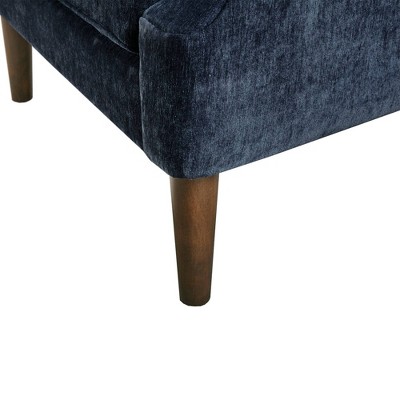 Elegant Navy Velvet Wood Accent Chair with Button Tufting